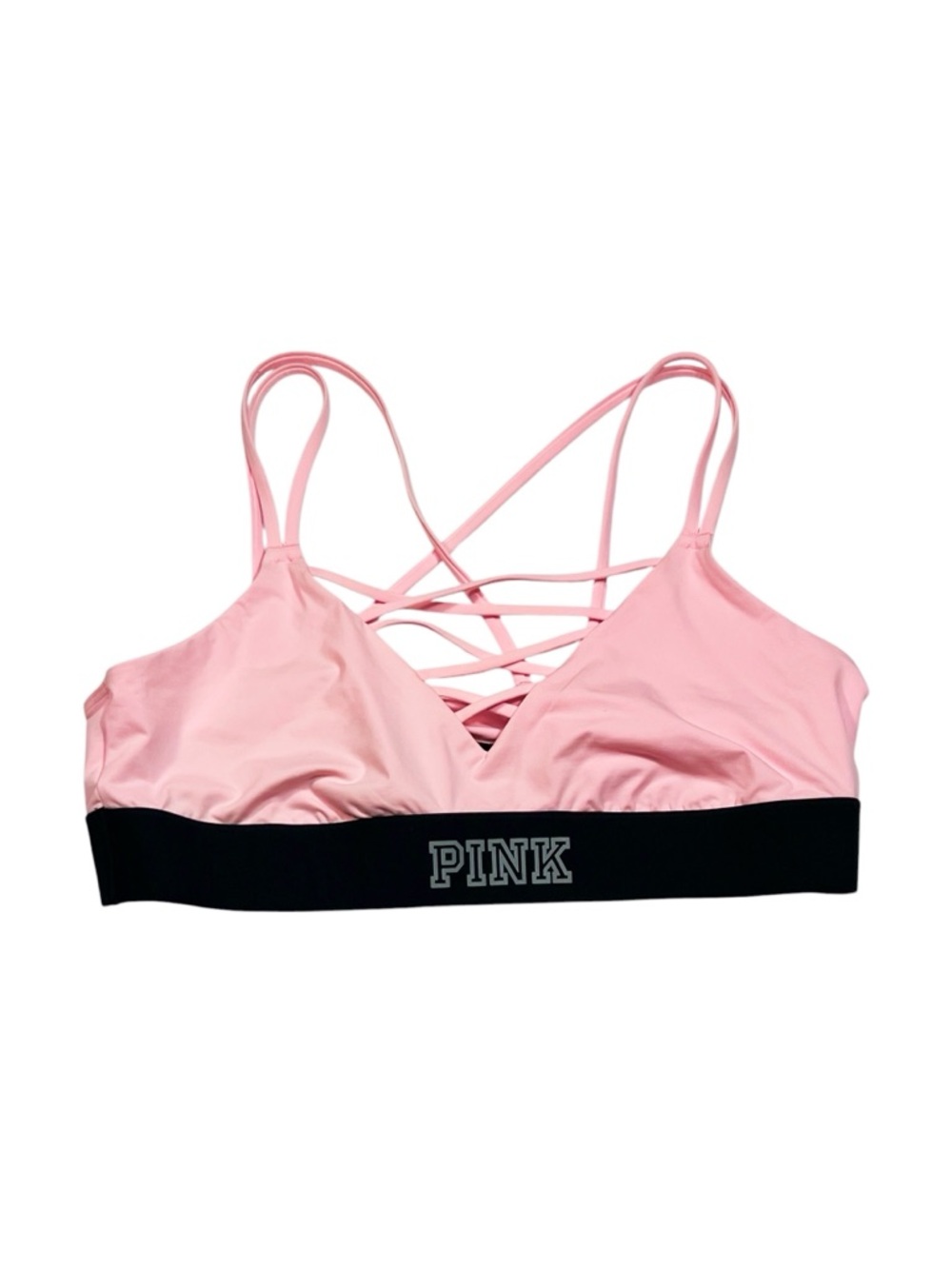 Victorias Secret Pink Ultimate Strappy Sports Bra Pink Black size L Activewear - Picture 4 of 8